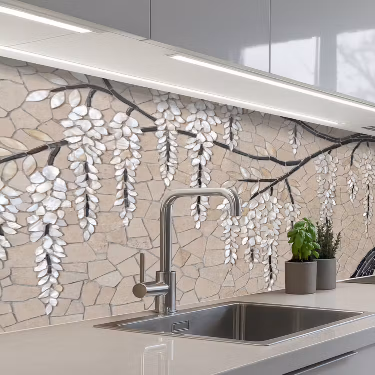 Keuken achterwand - Boom - Bloemen - Mozaïek - Kunst - Wit — 2