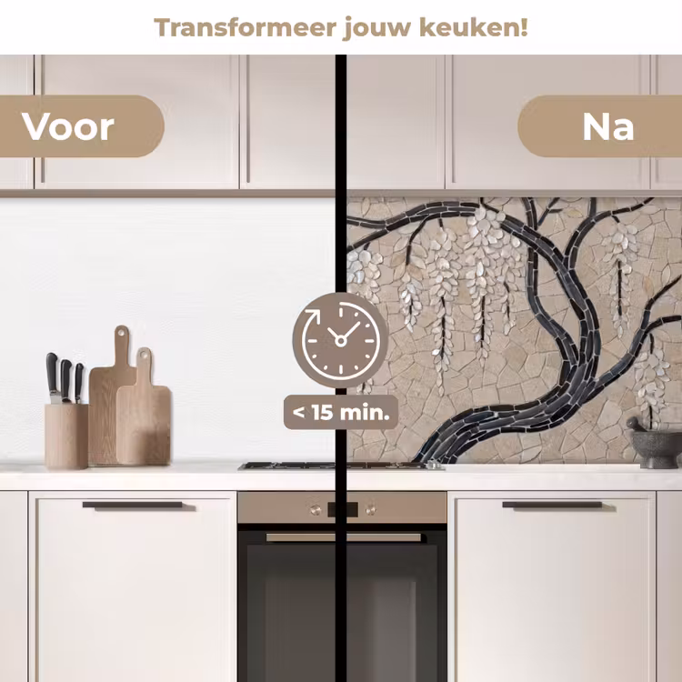 Keuken achterwand - Boom - Bloemen - Mozaïek - Kunst - Wit — 3