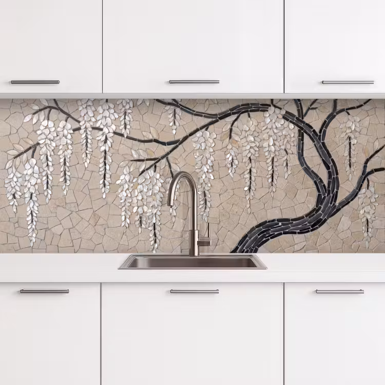 Keuken achterwand - Boom - Bloemen - Mozaïek - Kunst - Wit — 4