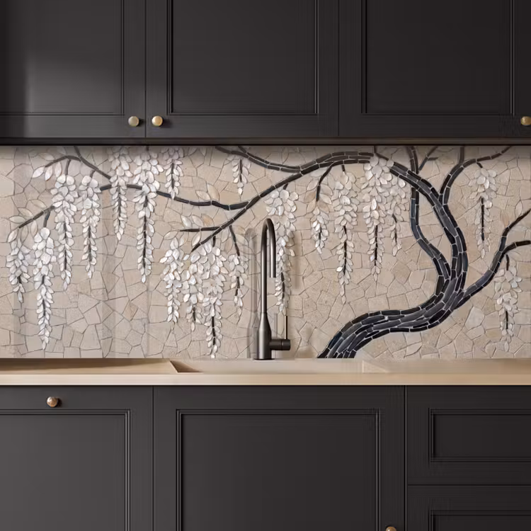 Keuken achterwand - Boom - Bloemen - Mozaïek - Kunst - Wit — 6