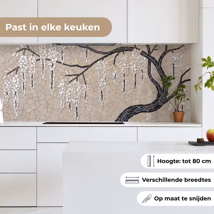 Keuken achterwand - Boom - Bloemen - Mozaïek - Kunst - Wit — 7