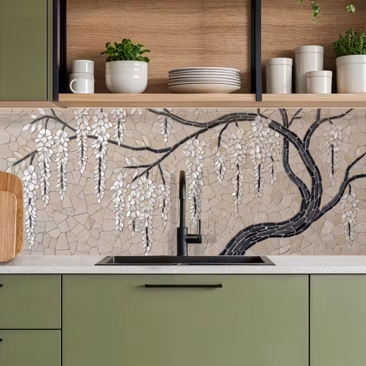 Keuken achterwand - Boom - Bloemen - Mozaïek - Kunst - Wit — 8