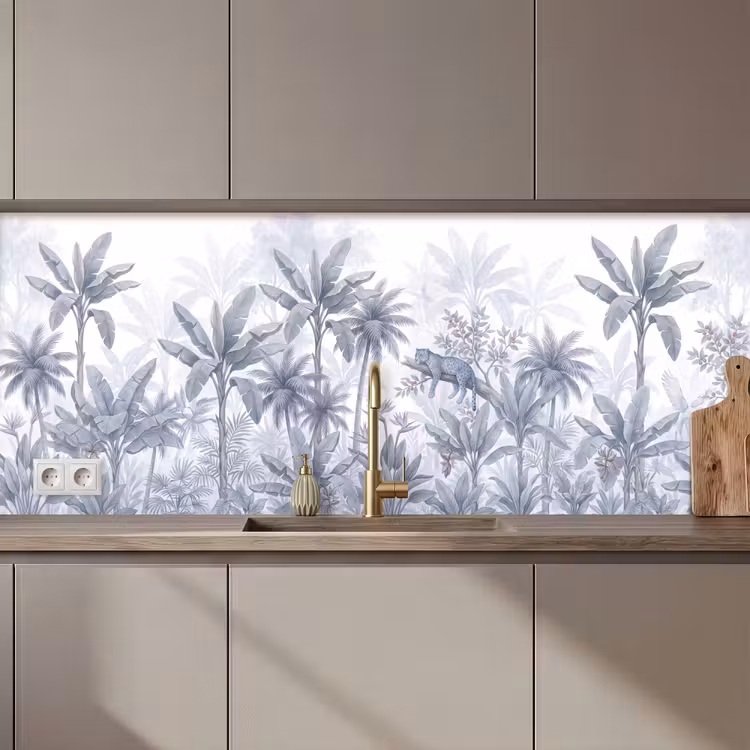 Keuken achterwand - Kat - Tropisch bos - Modern - Grijs — 1