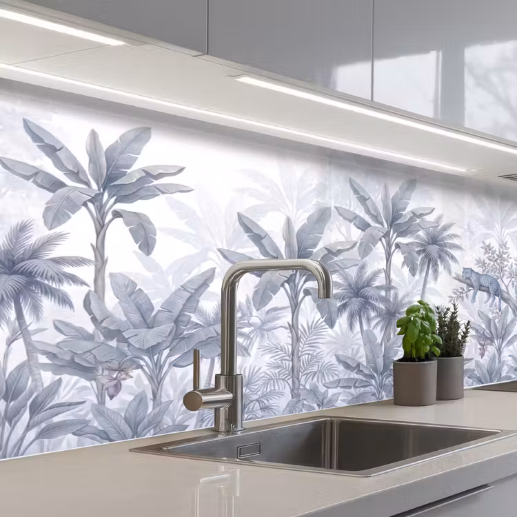 Keuken achterwand - Kat - Tropisch bos - Modern - Grijs — 2