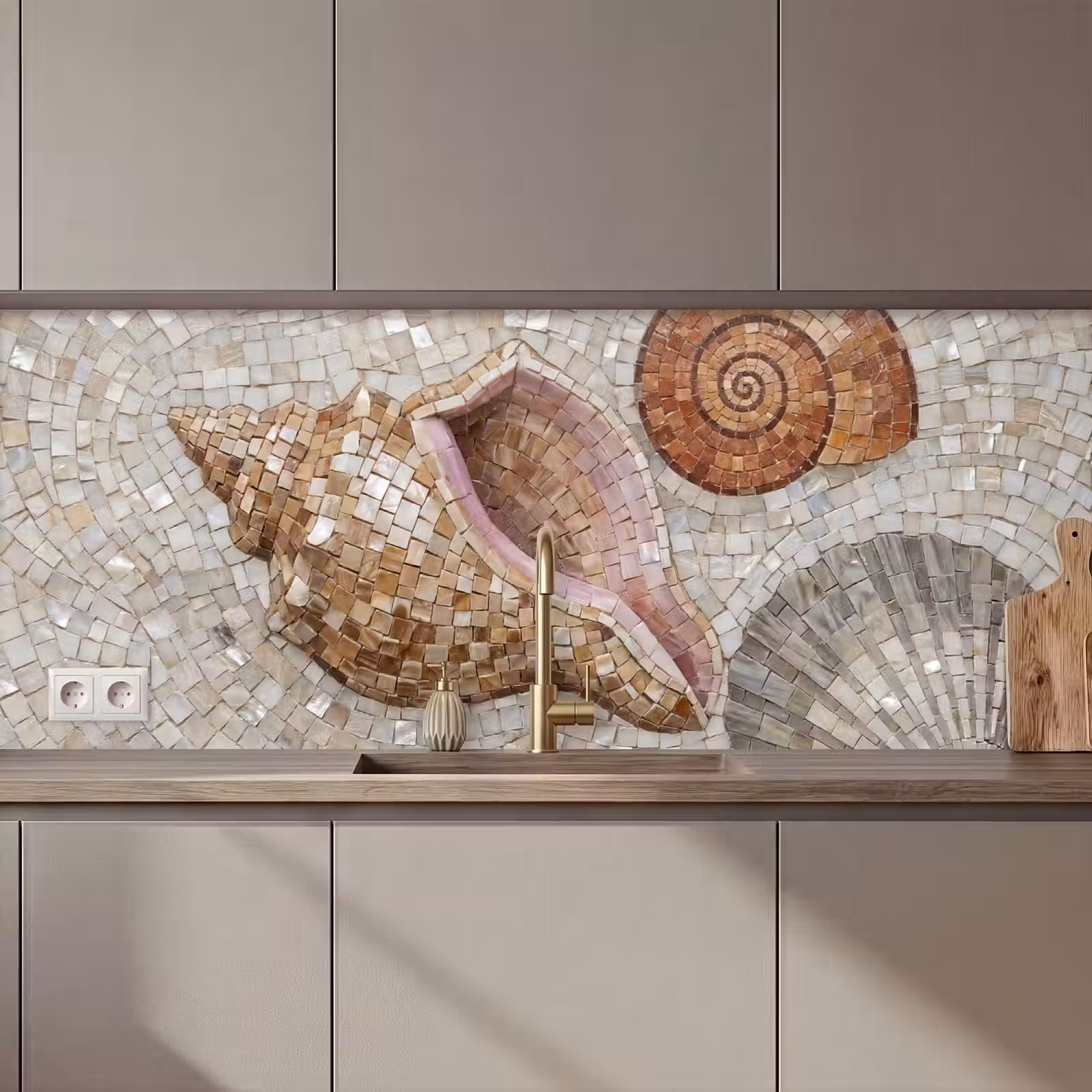 Keuken achterwand - Schelp - Mozaïek - Zee - Beige - Modern — 1