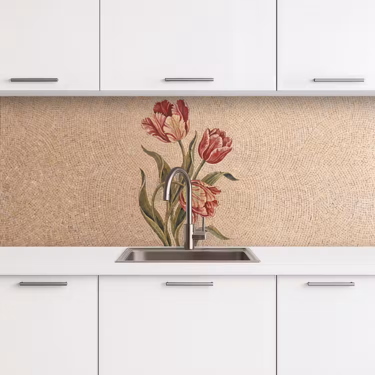 Keuken achterwand - Bloemen - Mozaïek - Rood - Groen - Kunst — 4
