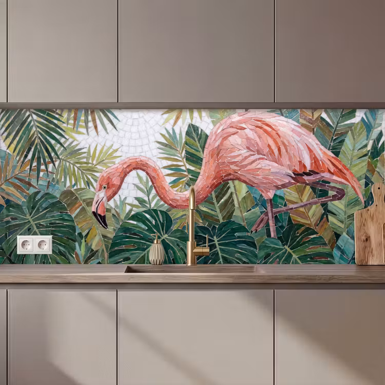 Keuken achterwand - Natuur - Bladeren - Abstract - Groen - Vogel — 1