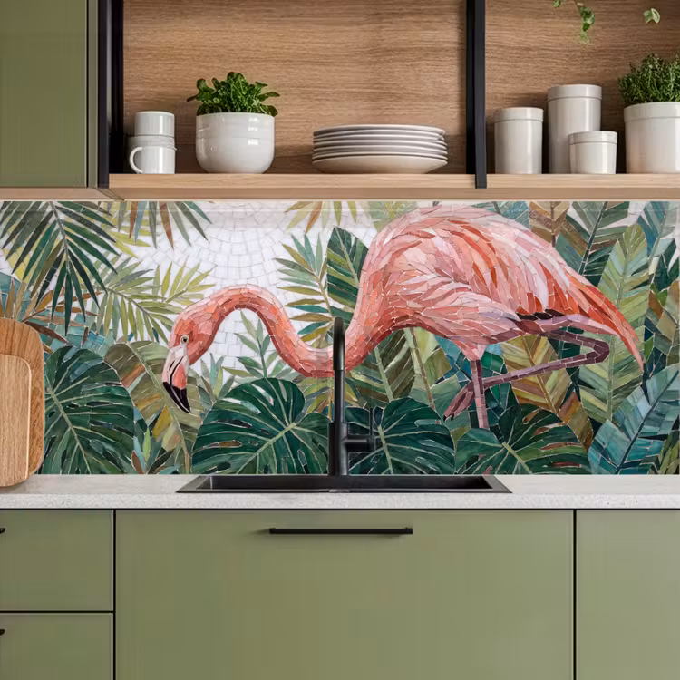 Keuken achterwand - Natuur - Bladeren - Abstract - Groen - Vogel — 8