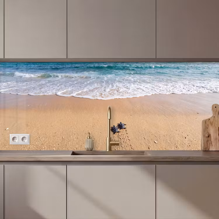 Keuken achterwand - Schildpad - Jong - Strand - Oceaan - Blauw — 1