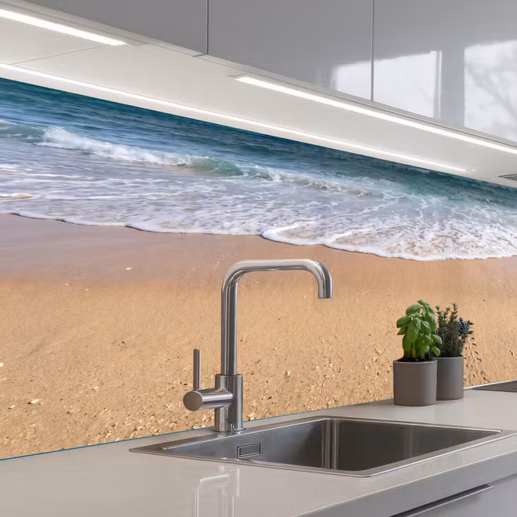 Keuken achterwand - Schildpad - Jong - Strand - Oceaan - Blauw — 2