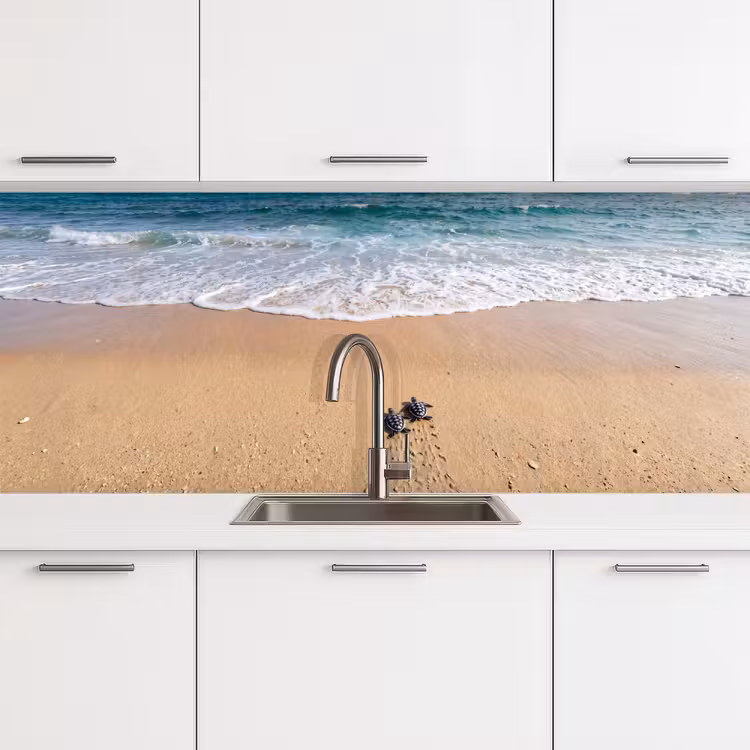 Keuken achterwand - Schildpad - Jong - Strand - Oceaan - Blauw — 4