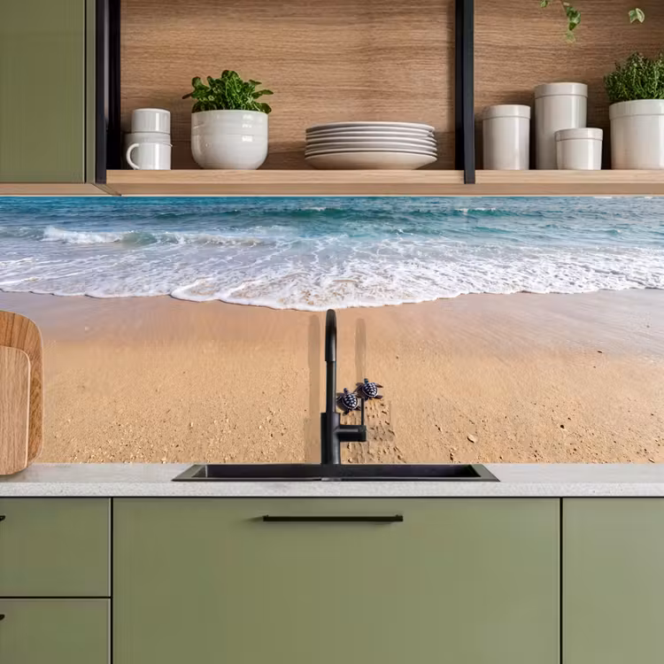 Keuken achterwand - Schildpad - Jong - Strand - Oceaan - Blauw — 8
