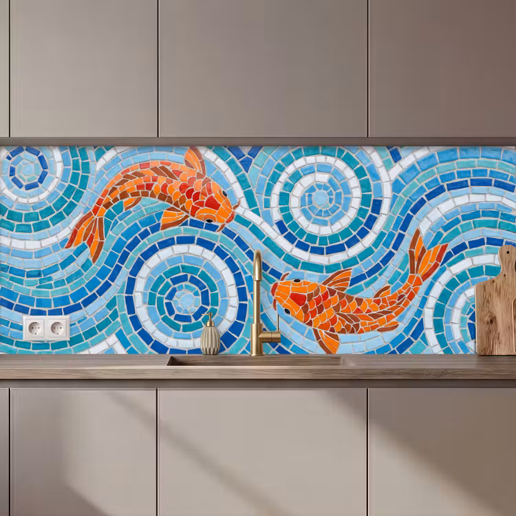 Keuken achterwand - Vis - Mozaïek - Water - Decoratief - Blauw — 1