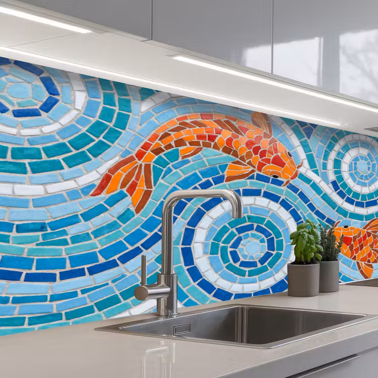 Keuken achterwand - Vis - Mozaïek - Water - Decoratief - Blauw — 2