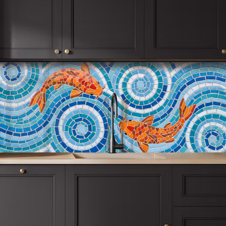 Keuken achterwand - Vis - Mozaïek - Water - Decoratief - Blauw — 6