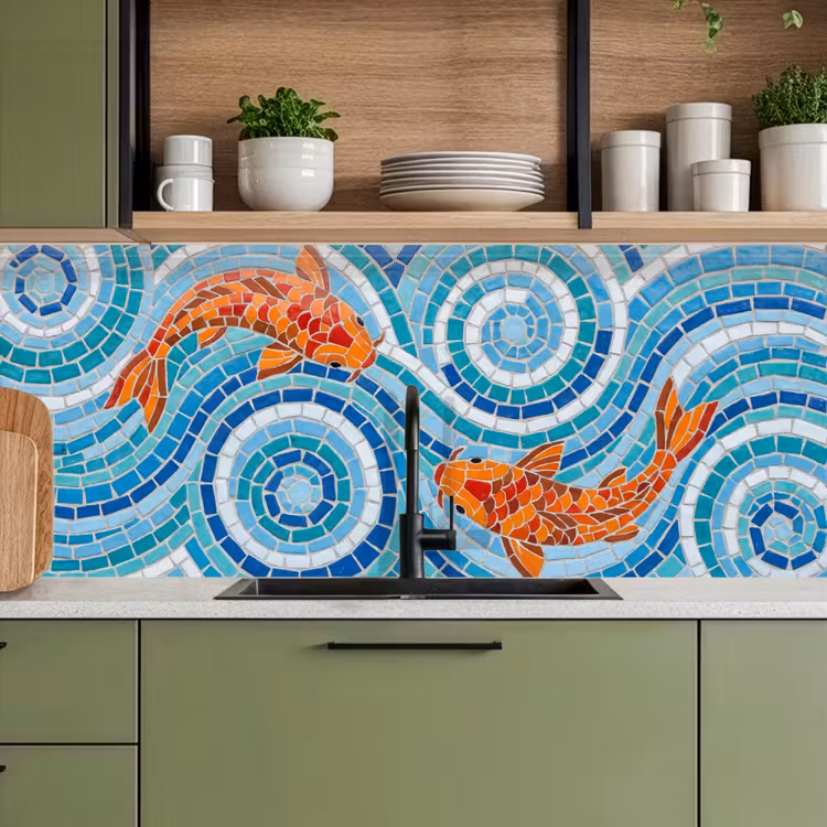 Keuken achterwand - Vis - Mozaïek - Water - Decoratief - Blauw — 8