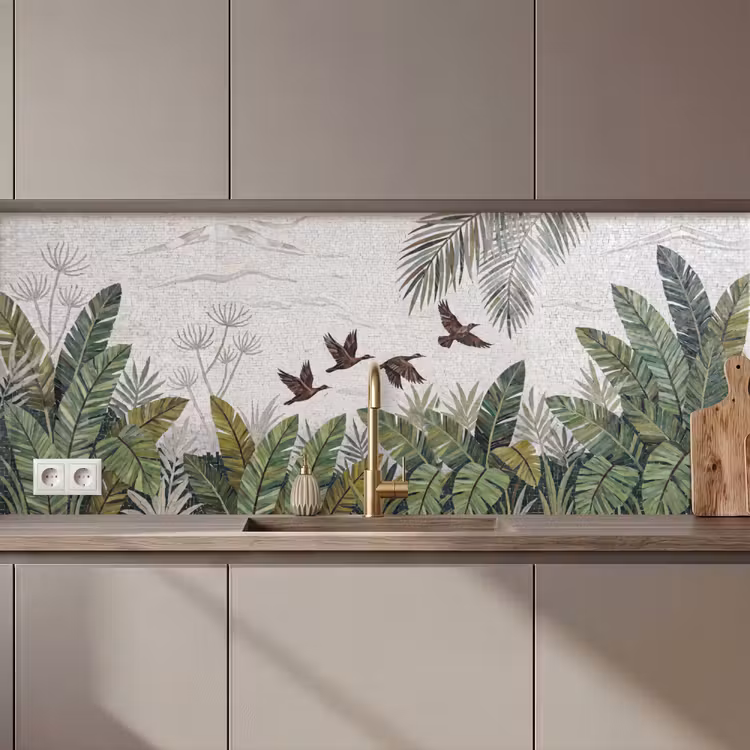 Keuken achterwand - Vogel - Vliegend - Tropisch - Mozaïek - Groen — 1