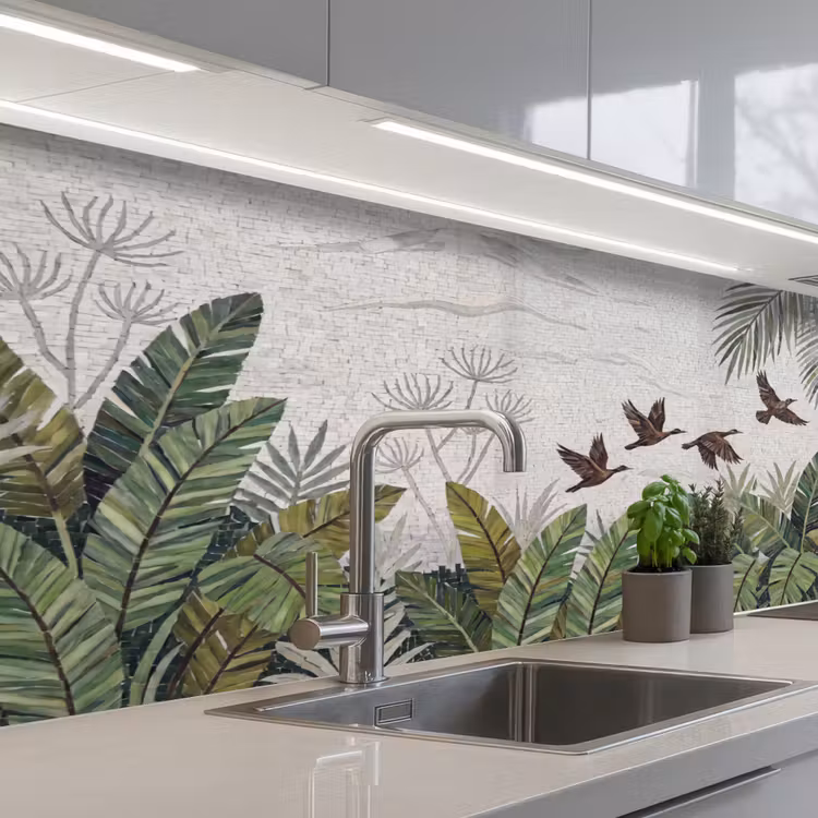 Keuken achterwand - Vogel - Vliegend - Tropisch - Mozaïek - Groen — 2