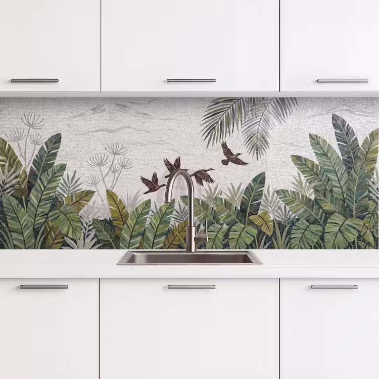 Keuken achterwand - Vogel - Vliegend - Tropisch - Mozaïek - Groen — 4
