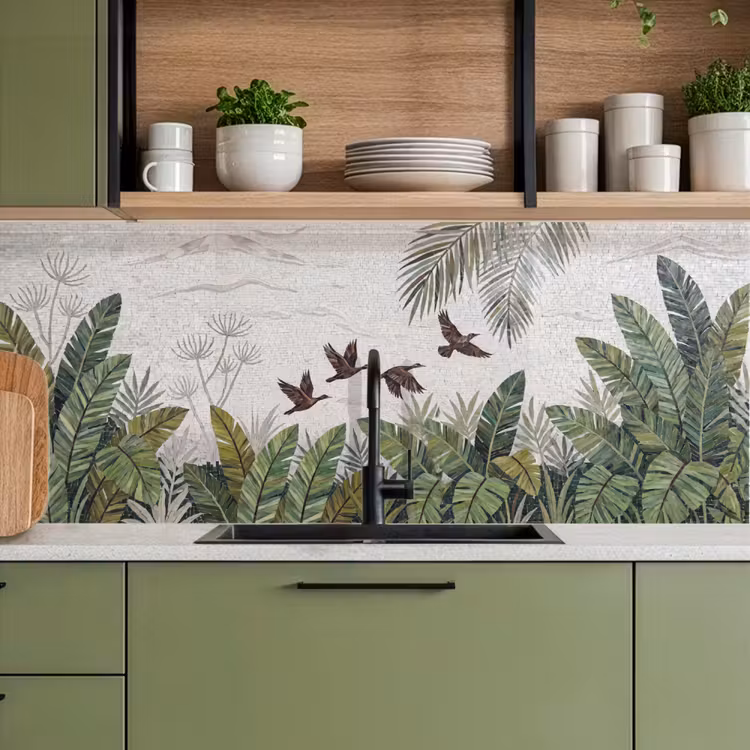 Keuken achterwand - Vogel - Vliegend - Tropisch - Mozaïek - Groen — 8