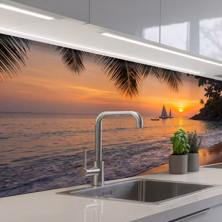 Keuken achterwand - Zee - Zonsondergang - Boot - Natuur - Oranje — 2