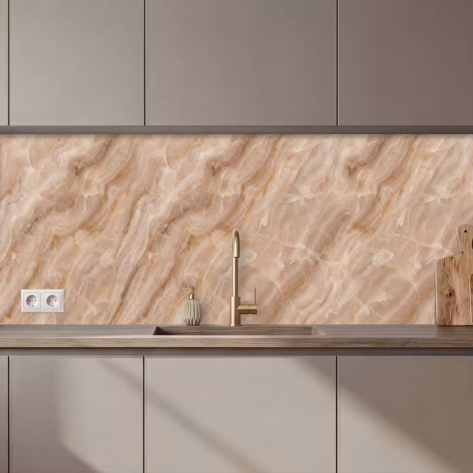 Keuken achterwand - Steen - Ader - Natuur - Modern - Beige — 1
