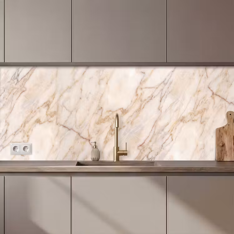 Keuken achterwand - Marmer - Ader - Abstract - Wit - Goud — 1