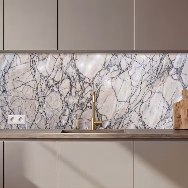 Keuken achterwand - Marmer - Aderen - Patroon - Wit - Grijs — 1