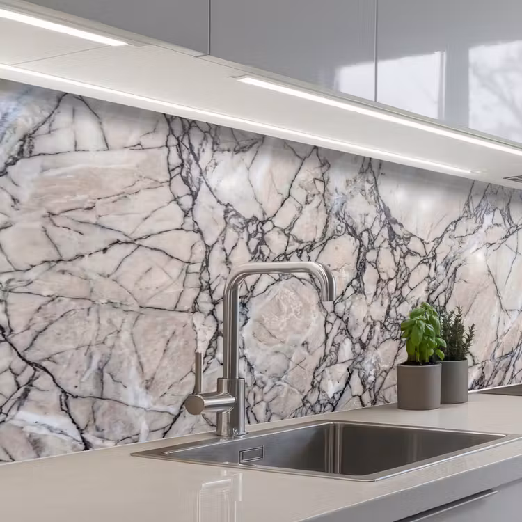 Keuken achterwand - Marmer - Aderen - Patroon - Wit - Grijs — 2