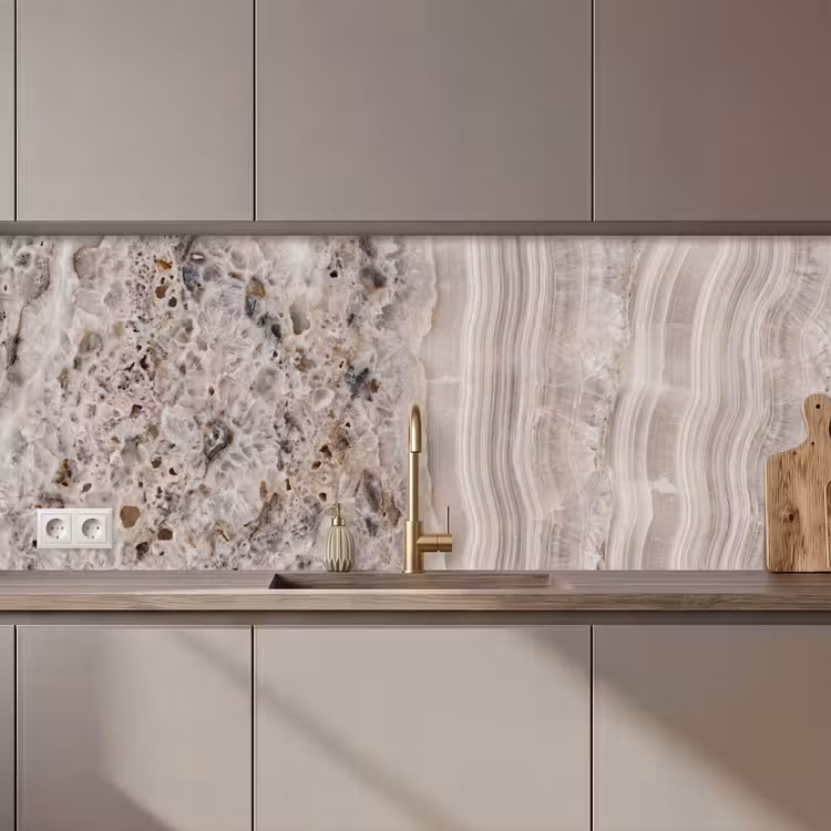 Keuken achterwand - Steen - Textuur - Abstract - Beige - Wit — 1