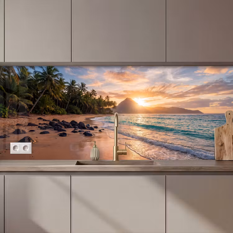 Keuken achterwand - Zee - Berg - Landschap - Tropisch - Goud — 1
