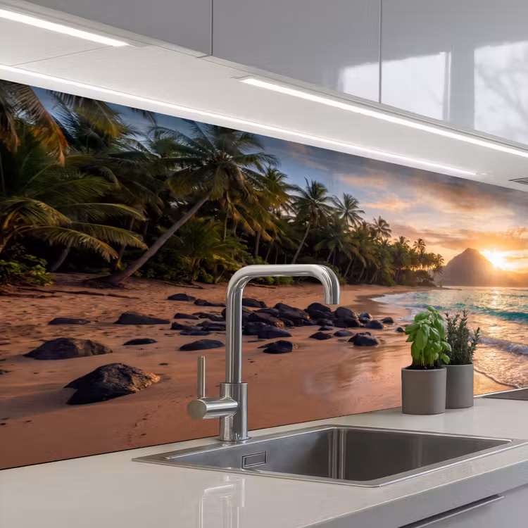 Keuken achterwand - Zee - Berg - Landschap - Tropisch - Goud — 2