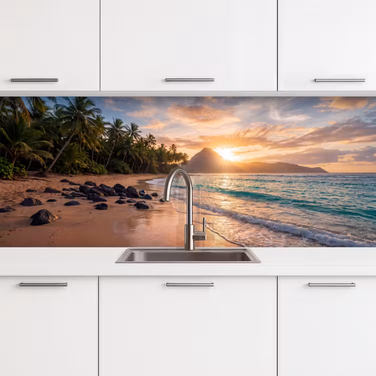 Keuken achterwand - Zee - Berg - Landschap - Tropisch - Goud — 4