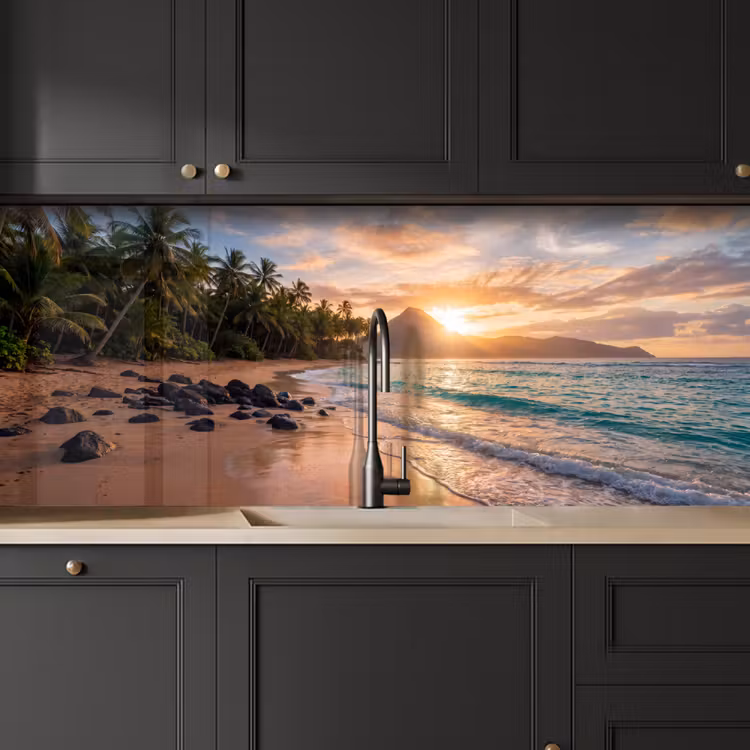 Keuken achterwand - Zee - Berg - Landschap - Tropisch - Goud — 6
