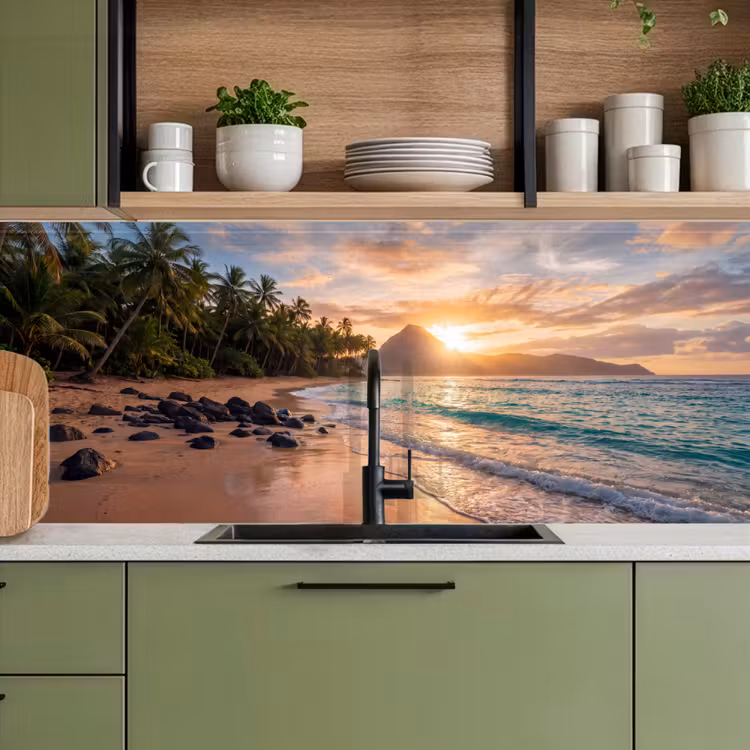 Keuken achterwand - Zee - Berg - Landschap - Tropisch - Goud — 8