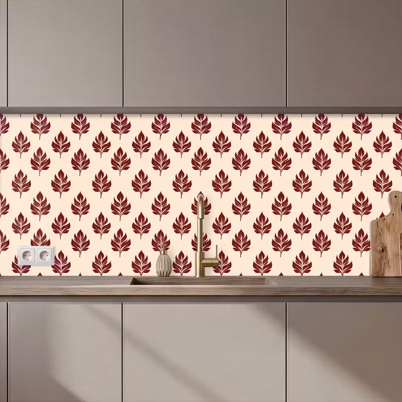 Keuken achterwand - Botanisch - Patroon - Bordeaux — 1