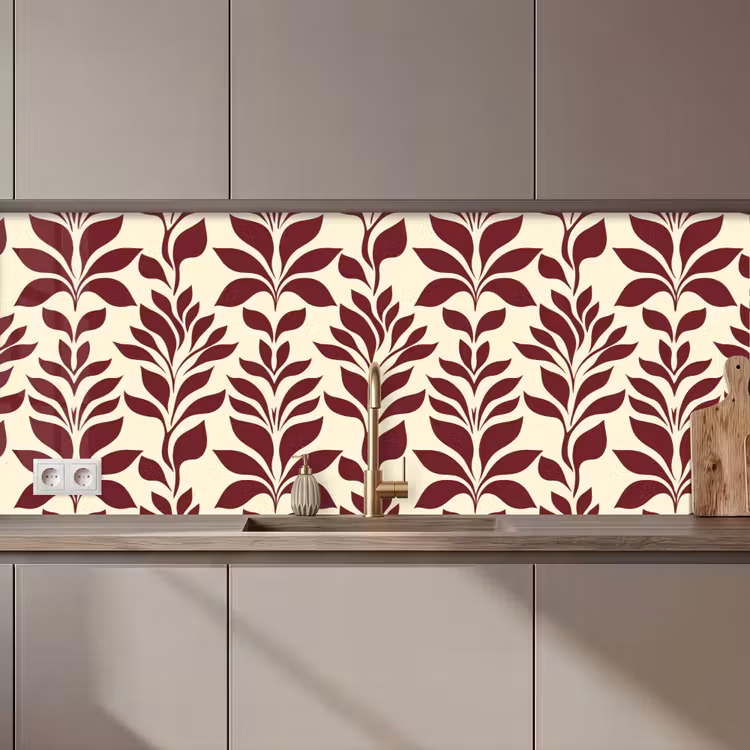 Keuken achterwand - Abstract - Bladeren - Burgundy — 1