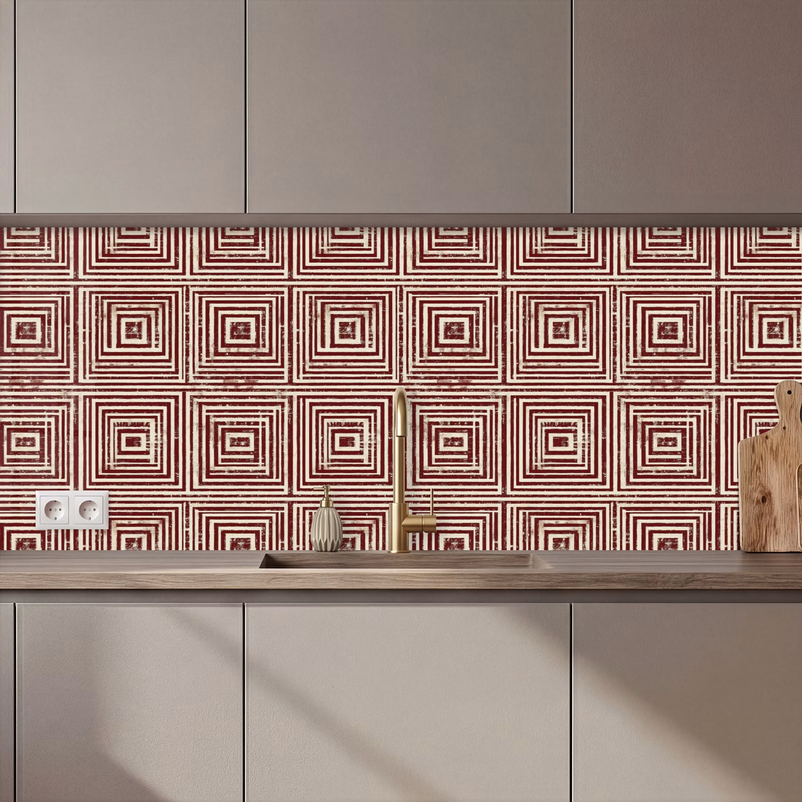 Keuken achterwand - Geometrisch - Patroon - Rood — 1