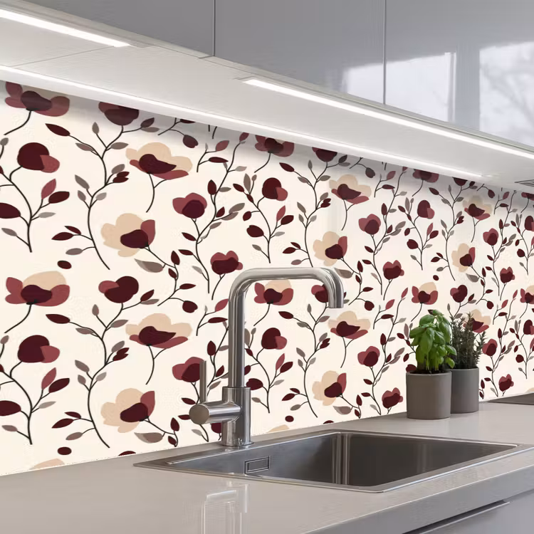 Keuken achterwand - Bloemen - Botanisch - Bordeaux — 2