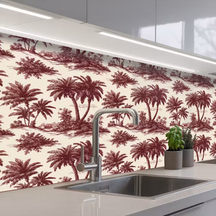 Keuken achterwand - Tropisch - Geometrisch - Bordeauxrood — 2
