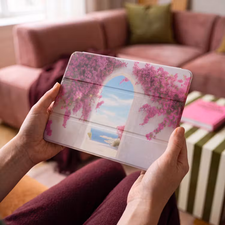 iPad hoes - Zee - Roze - Bloemen - Poort — 3