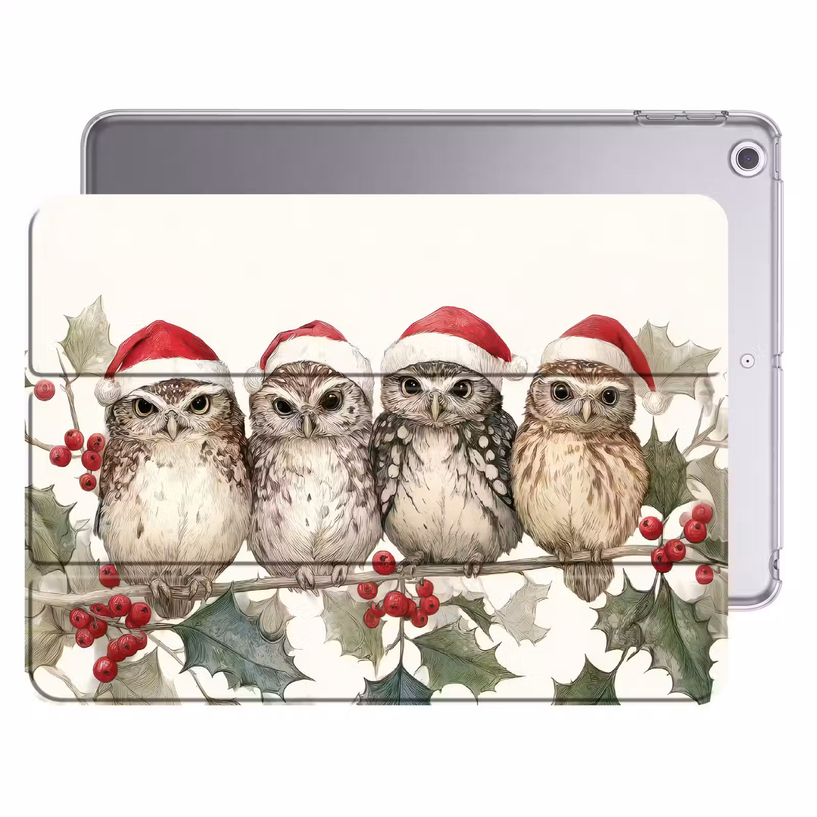 iPad hoes - Uilen - Tak - Hulstblaadjes - Kerstmuts — 1