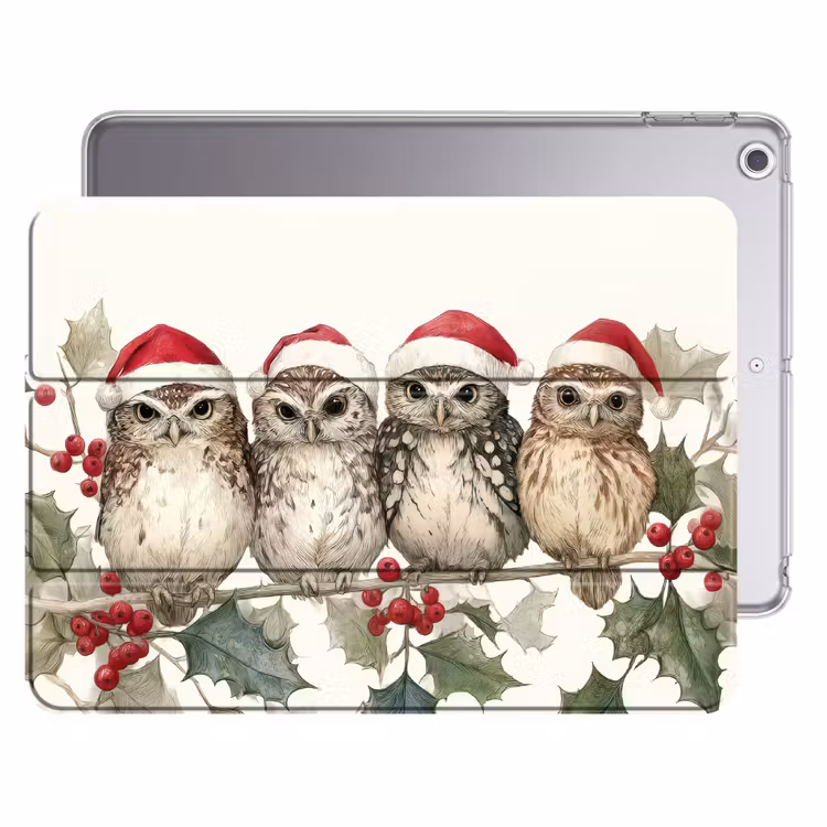 iPad hoes - Uilen - Tak - Hulstblaadjes - Kerstmuts — 1