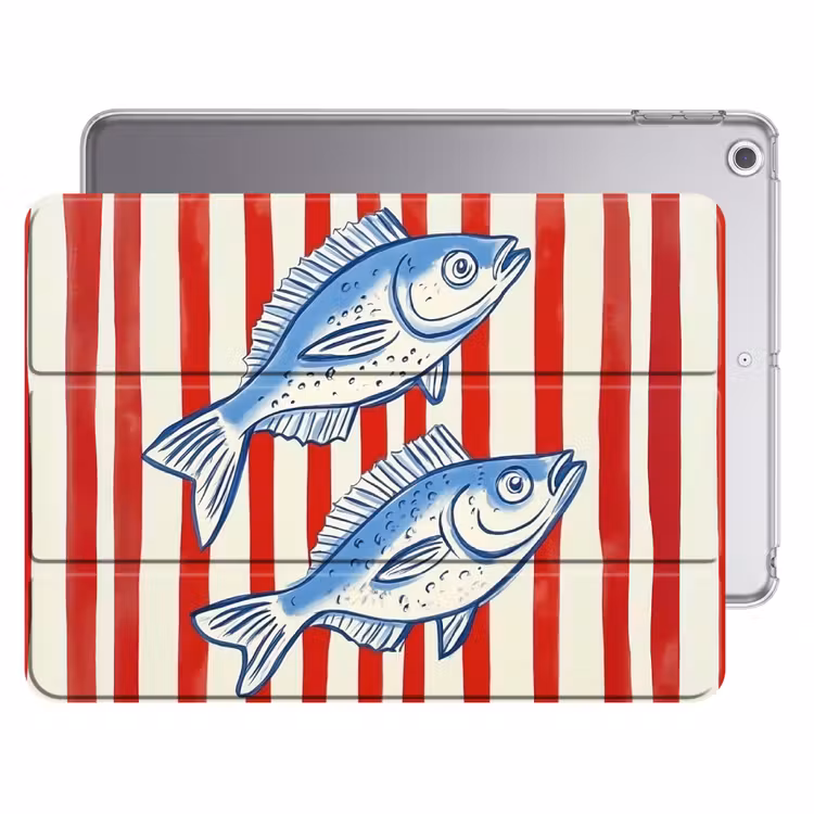iPad hoes - Vissen - Verticale strepen - Blauw - Rood — 1