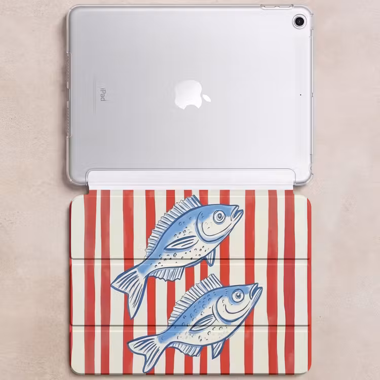 iPad hoes - Vissen - Verticale strepen - Blauw - Rood — 6