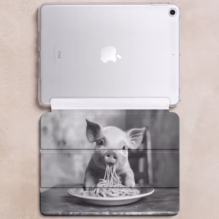 iPad hoes - Varken - Schattig - Spaghetti - Zwart wit - Dier — 6