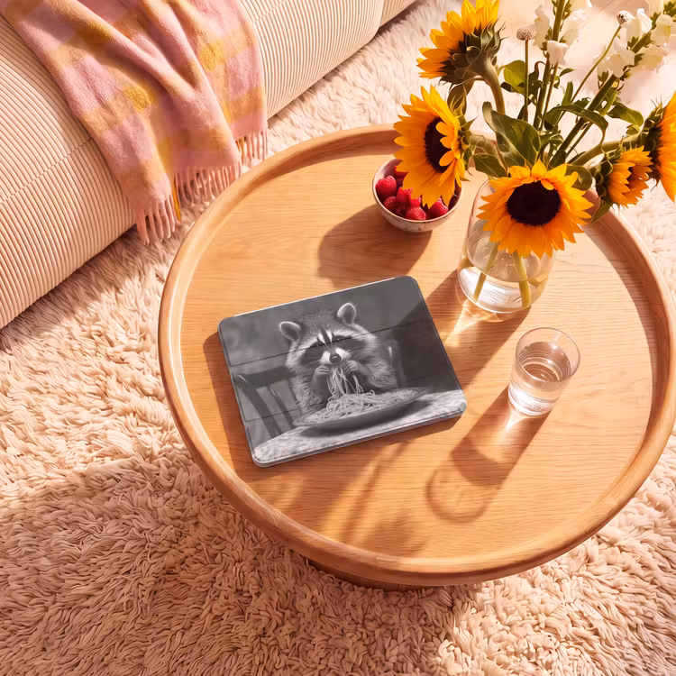 iPad hoes - Wasbeer - Cute - Pasta - Tafelkleed - Zwart - Wit — 2