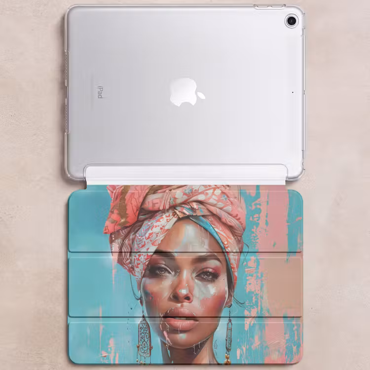 iPad hoes - Vrouw - Portret - Blauw - Roze - Modern — 6