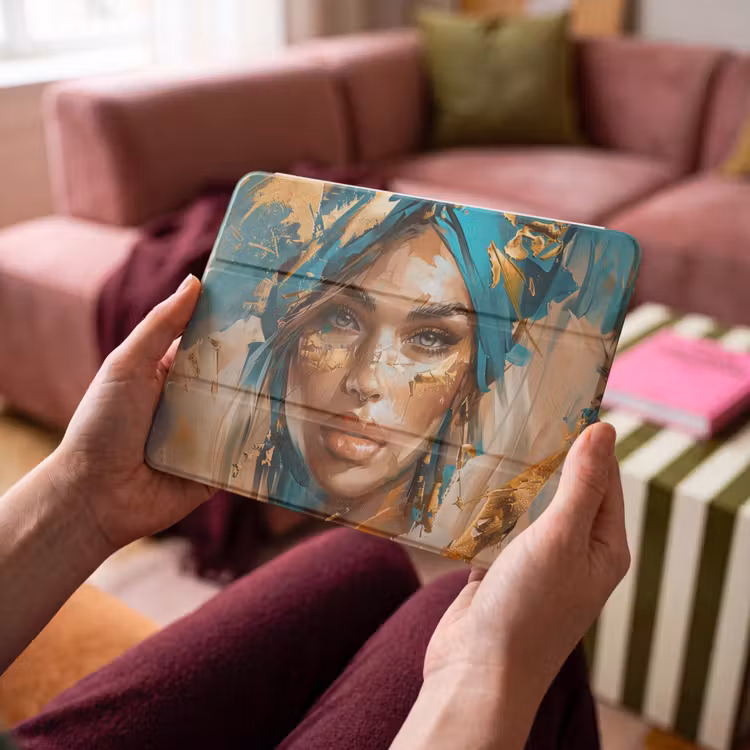 iPad hoes - Vrouw - Portret - Goud - Luxe - Blauw — 3