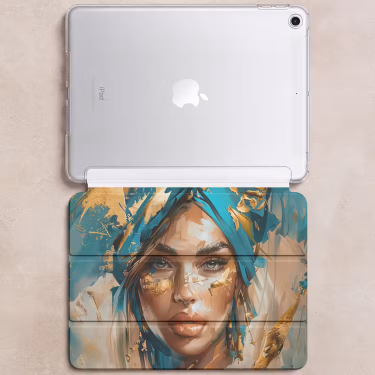 iPad hoes - Vrouw - Portret - Goud - Luxe - Blauw — 6